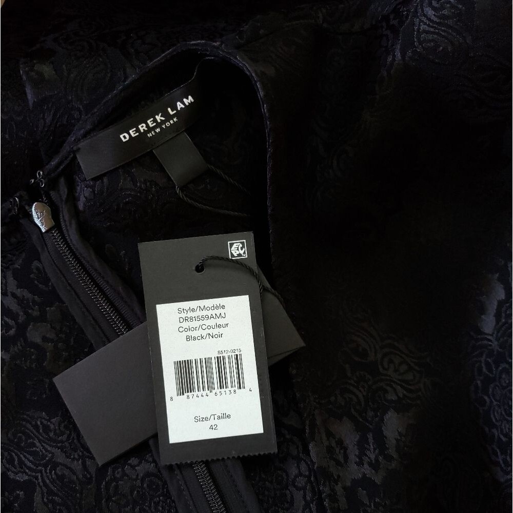 Derek Lam Jacquard Shift Bell Sleeves Dress in Black V-Neck Women's Size 42 - Picture 6 of 9